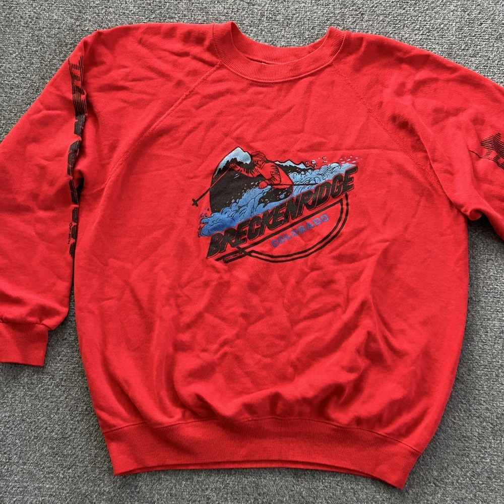 Breckenridge Colorado Sweatshirt Mens Large Red Ski Graphic 80s Vintage Hanes